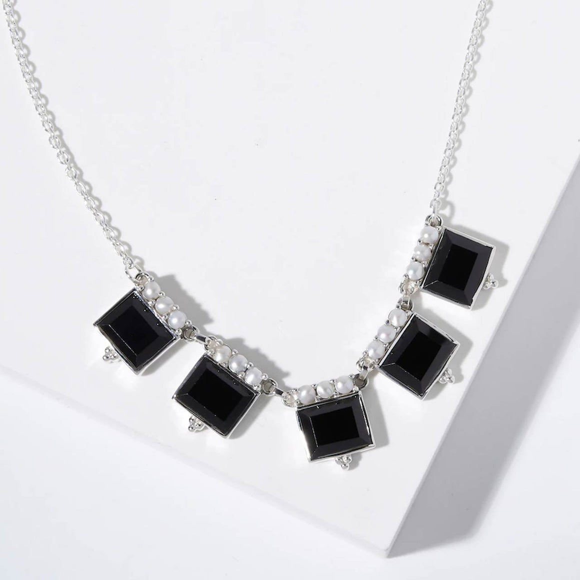 Faceted Black Spinel & Freshwater Pearl Necklace