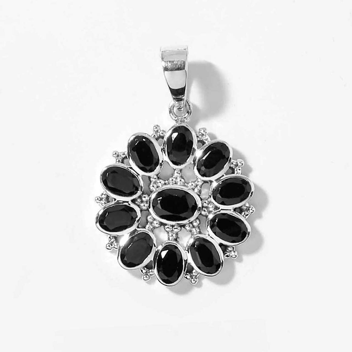 Black Spinel Floral Pendant