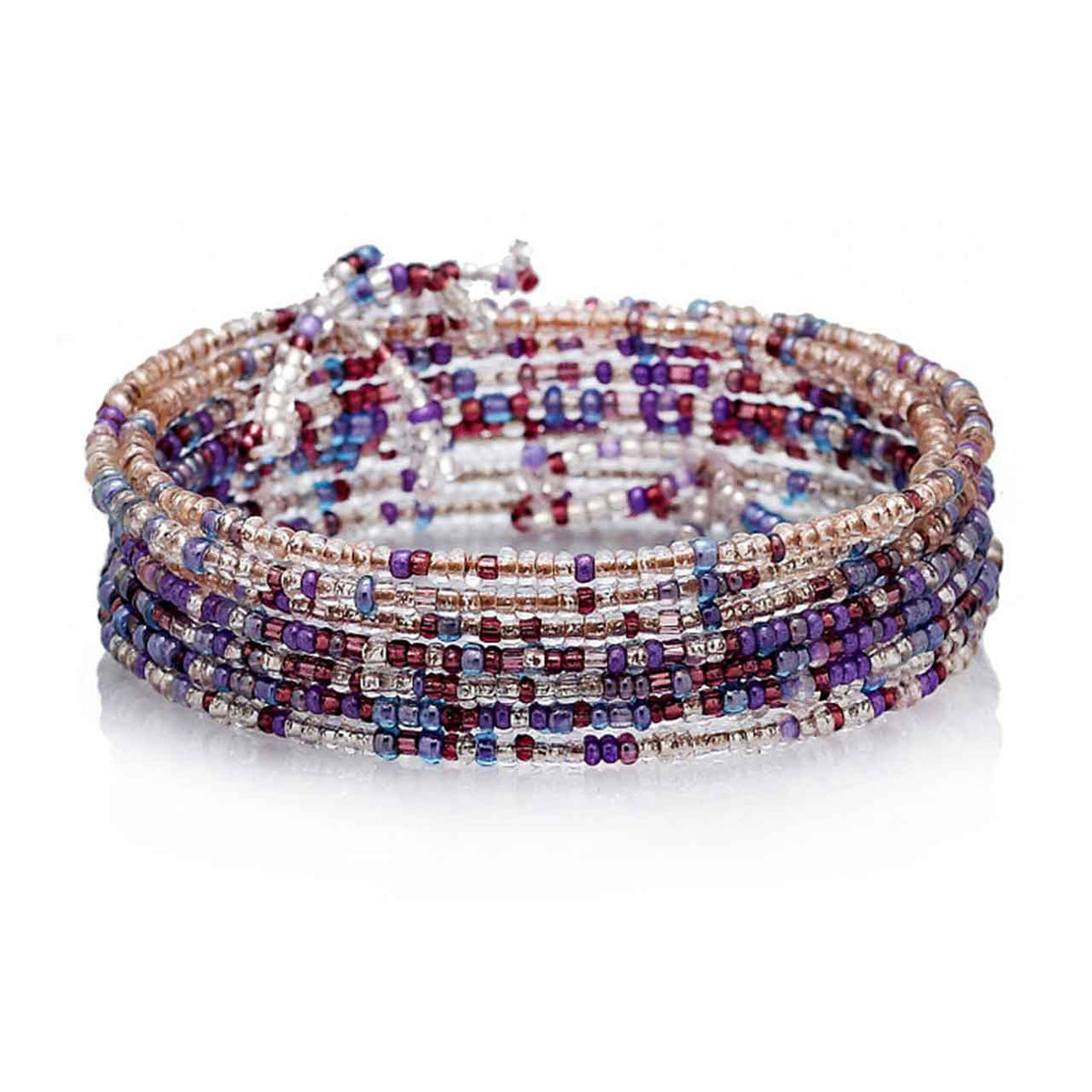 10 Row Glass Bead Bracelet - Purple Turquoise Coloured