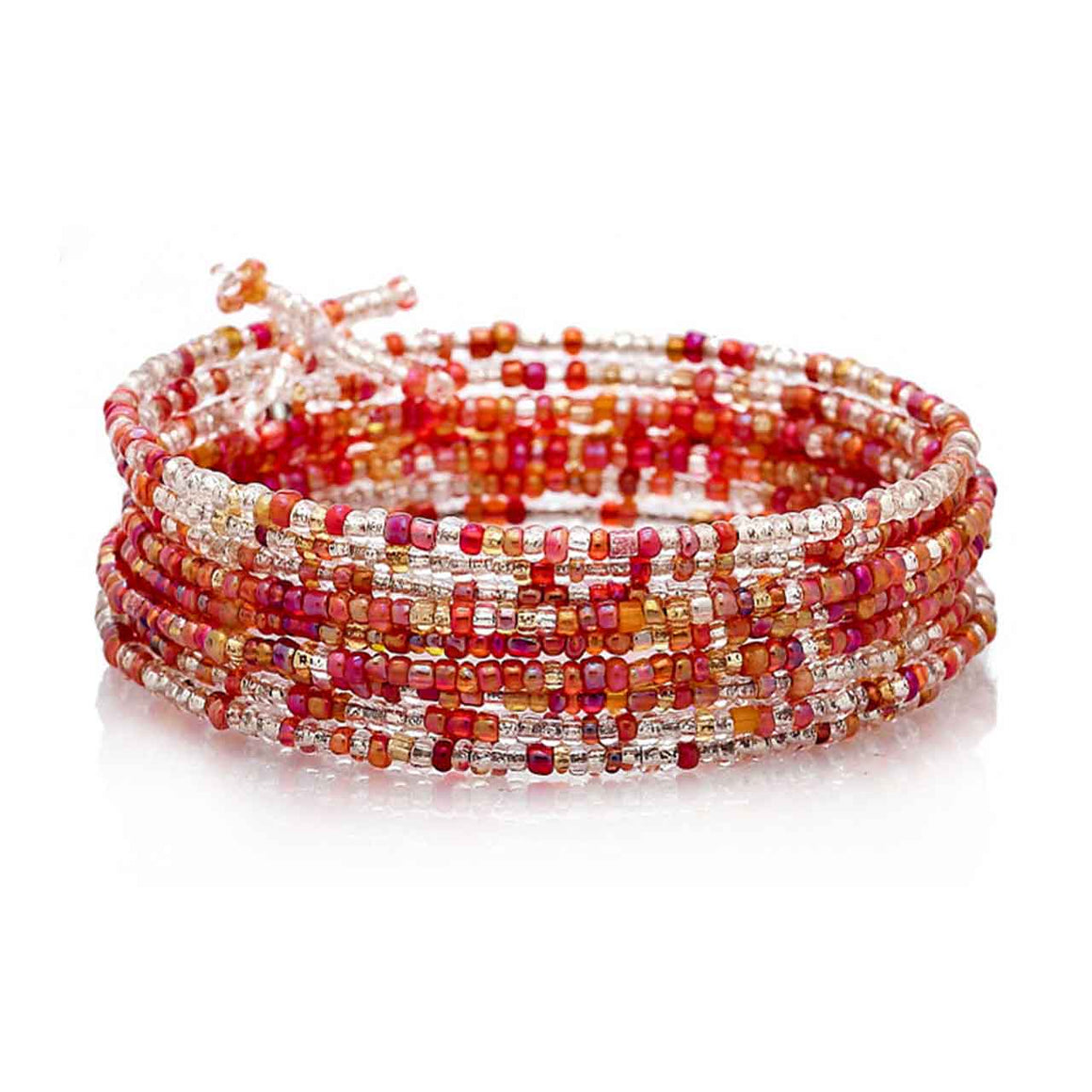 10 Row Glass Bead Bracelet - Coral Coloured