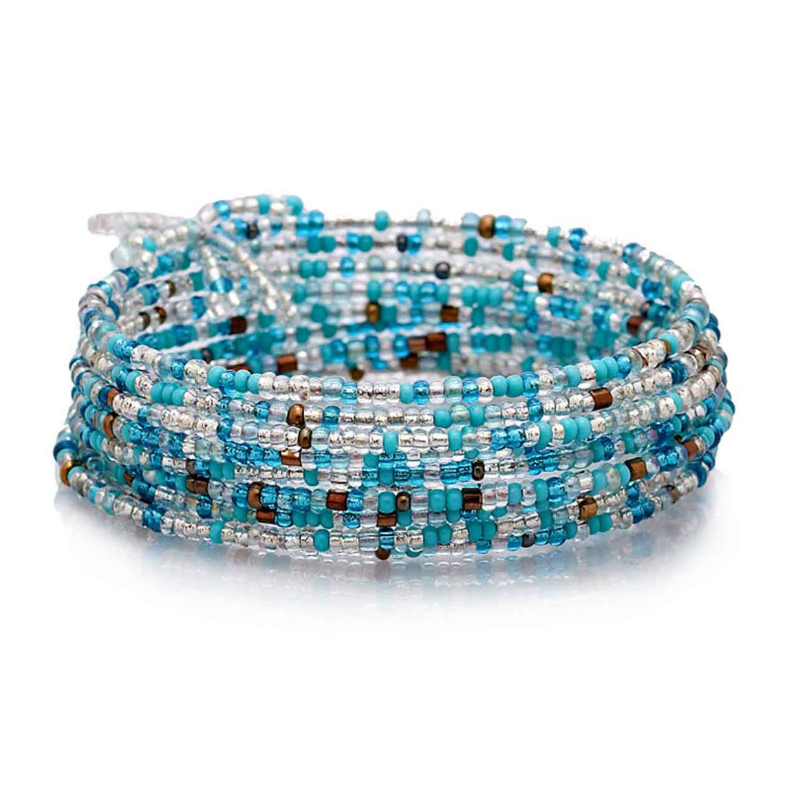 10 Row Glass Bead Bracelet - Turquoise Coloured