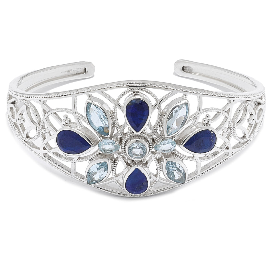 Lapis and Blue Topaz Gemstone Cuff Bracelet