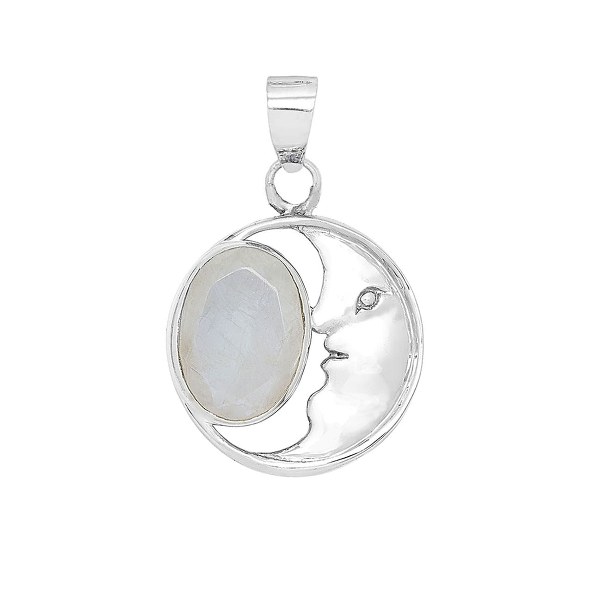 Faceted Rainbow Moonstone Face Pendant