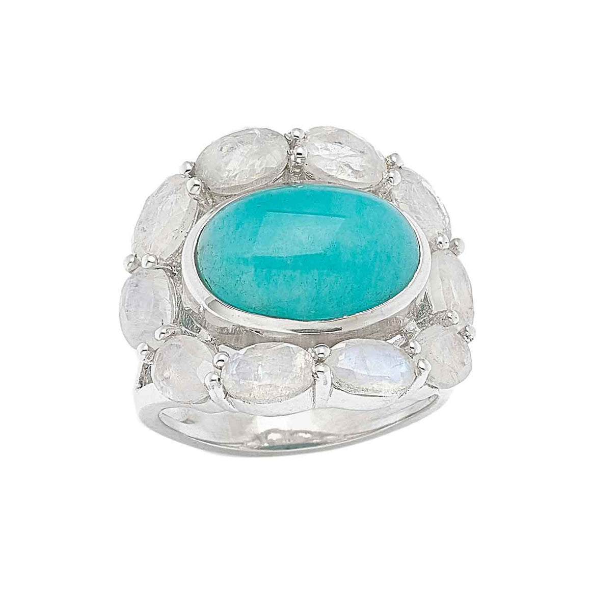 Amazonite and Faceted Rainbow Moonstone Ring