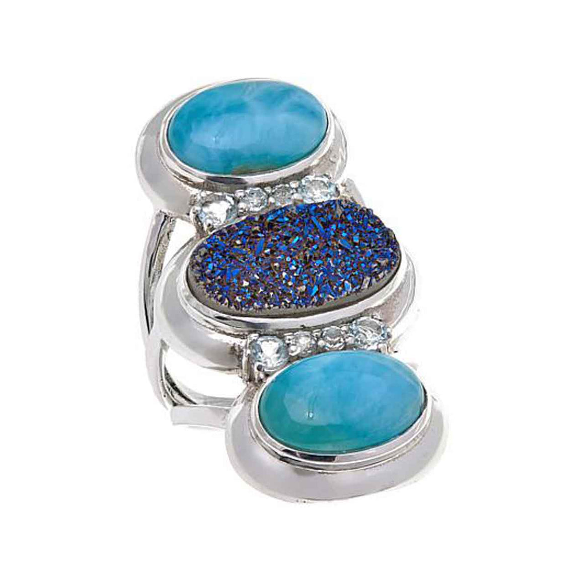 Blue Drusy, Larimar & Blue Topaz Ring