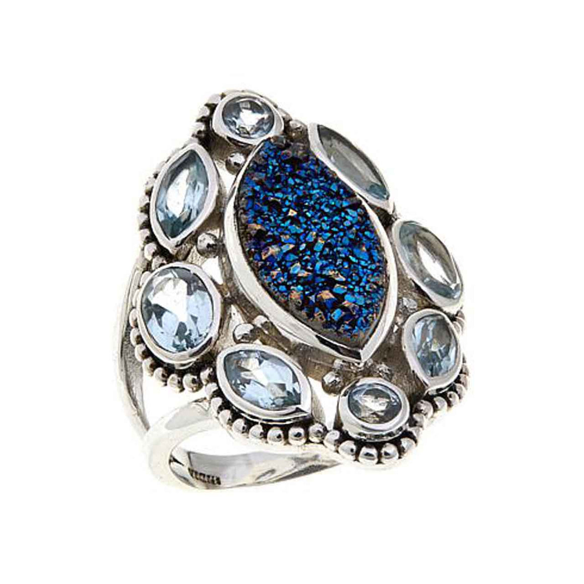 Blue Drusy and Blue Topaz Ring