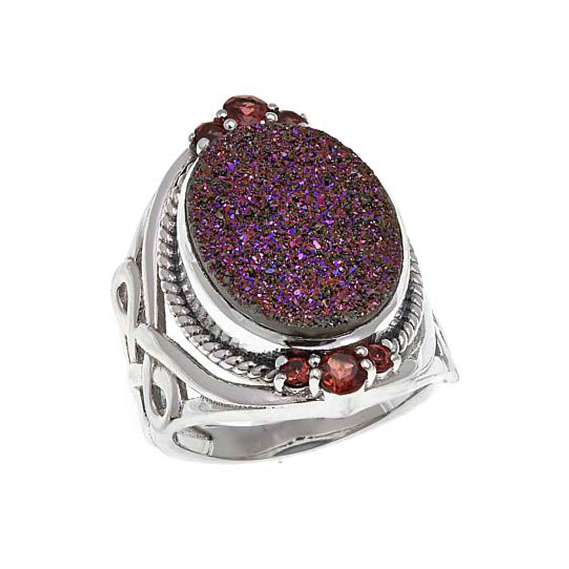 Copper Pink Drusy and Garnet Ring