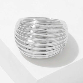 Rhodium Plate Polished Textured Dome Ring