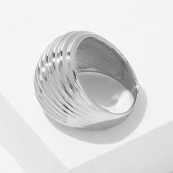 Rhodium Plate Polished Textured Dome Ring