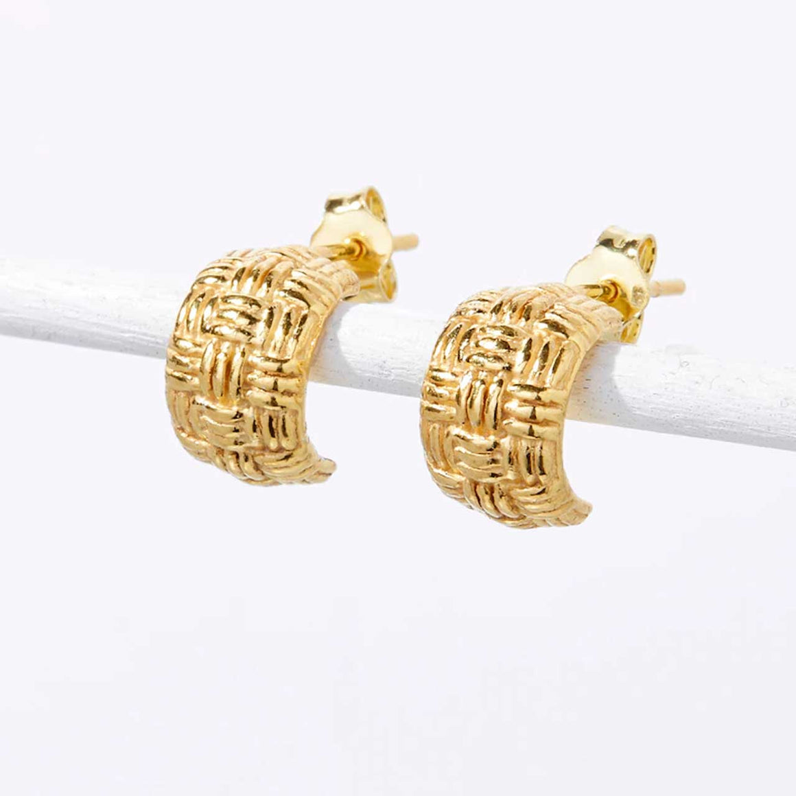 Gold Plated Sterling Silver Basket Weave Post Earrings