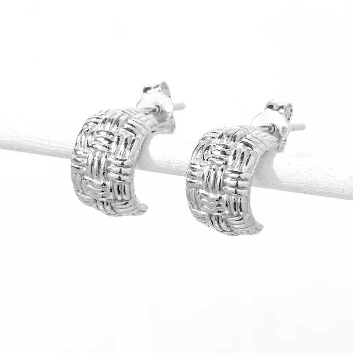 Sterling Silver Basket Weave Pattern Post Earrings