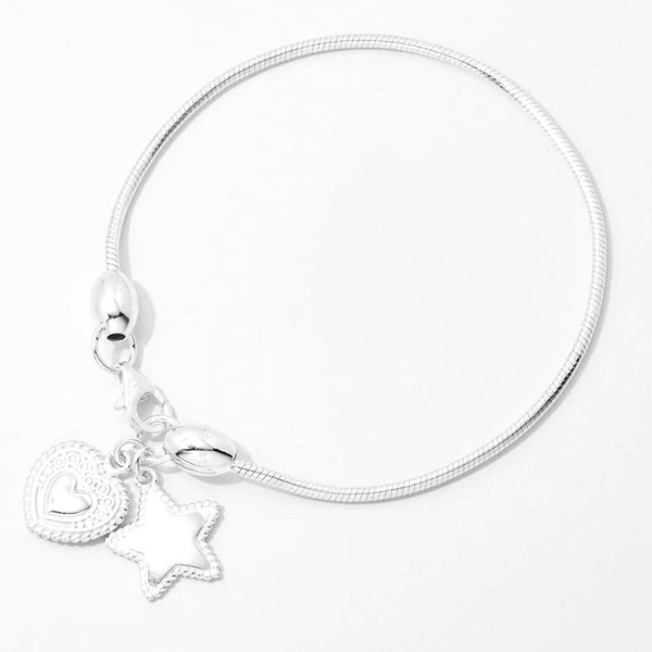 Sterling Silver Snake Chain Bracelet With Charms