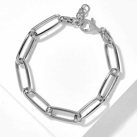 Paperclip Link Bracelet Rhodium - 8"