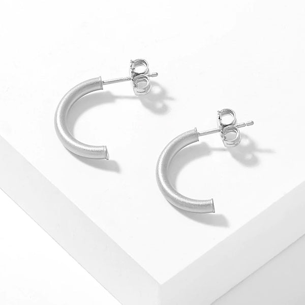 Sterling Silver Brushed Satin Hoop Earrings