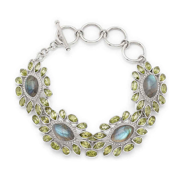 Labradorite and Peridot Flower Link Bracelet