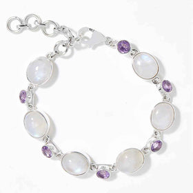 Rainbow Moonstone and Amethyst Link Bracelet