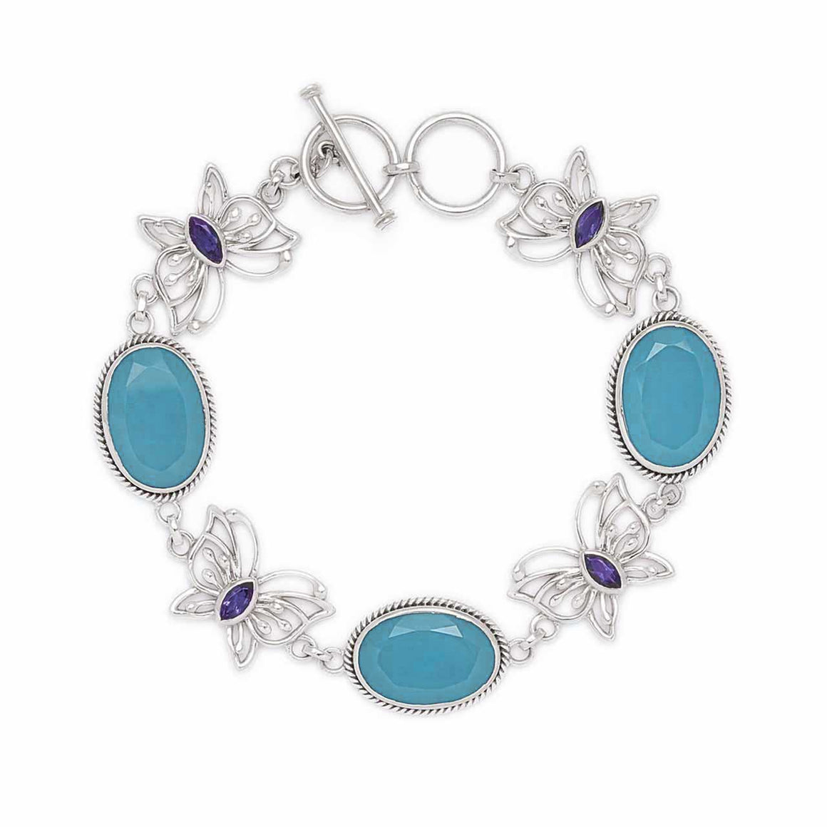 Blue Chalcedony and Iolite Butterfly Line Bracelet
