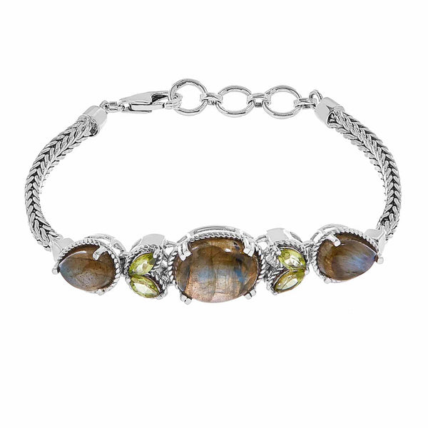Labradorite and Peridot Prong Setting Link Bracelet