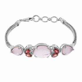 Rose Quartz and Garnet Prong Setting Link Bracelet