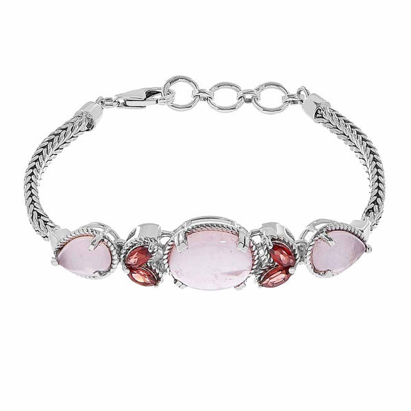 Rose Quartz and Garnet Prong Setting Link Bracelet