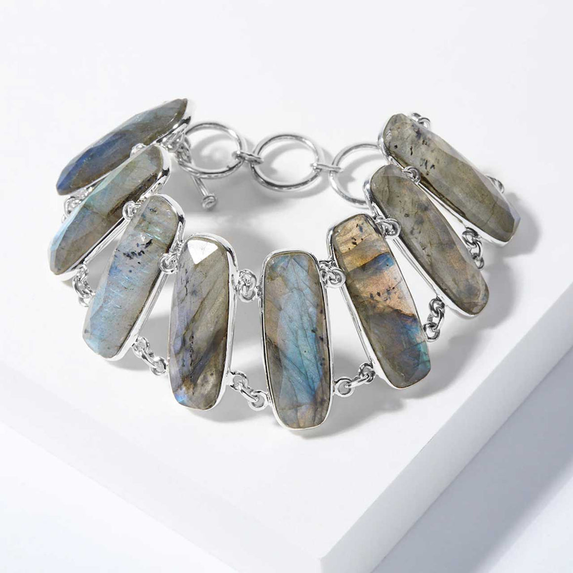 Labradorite Checkerboard Cut Link Bracelet