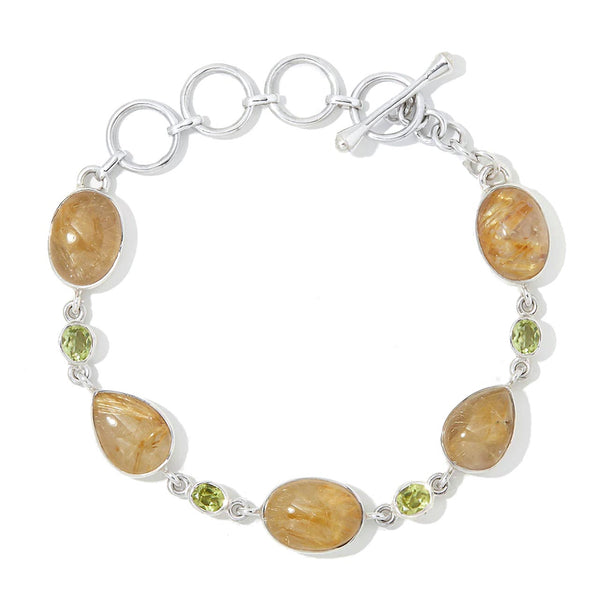 Golden Rutilated Quartz and Peridot Gemstone Bracelet