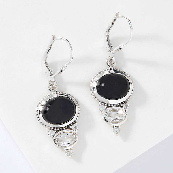 Black Spinel and White Topaz Drop Earrings