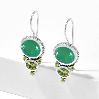 Green Onyx and Peridot Drop Earrings