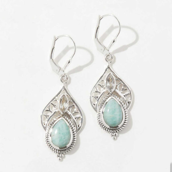 Amazonite & White Topaz Drop Earrings