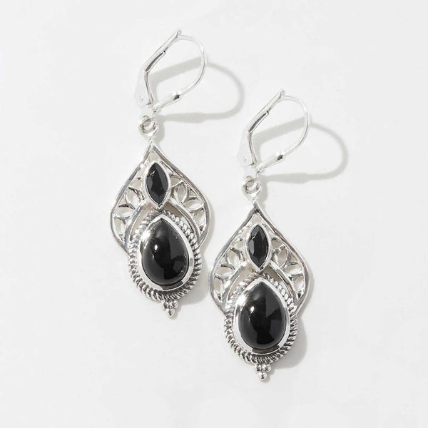 Onyx & Black Spinel Faceted Drop Earrings