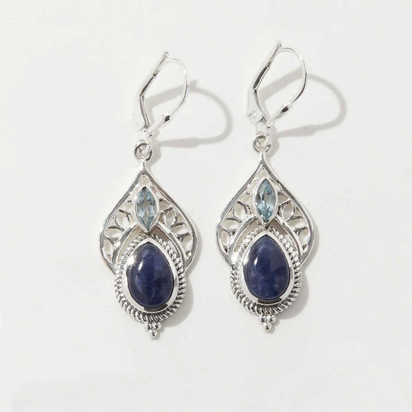 Sodalite & Blue Topaz Drop Earrings
