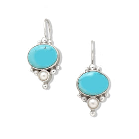 Turquoise and Freshwater Pearl Earrings