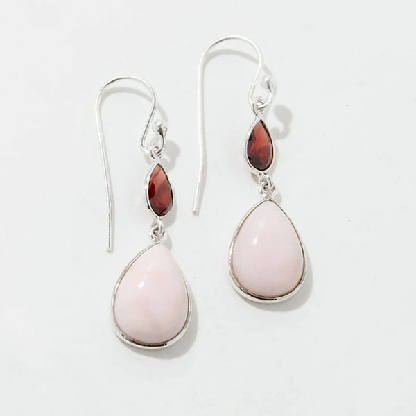 Pink Opal & Garnet Drop Earrings