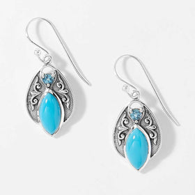 Sleeping Beauty Turquoise and Swiss Blue Topaz Drop Earrings