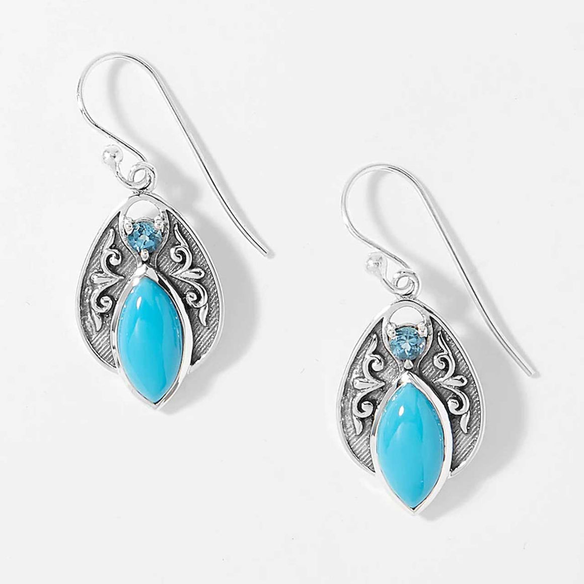 Sleeping Beauty Turquoise and Swiss Blue Topaz Drop Earrings