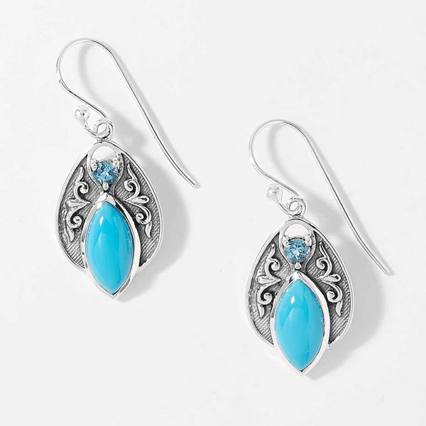 Sleeping Beauty Turquoise and Swiss Blue Topaz Drop Earrings