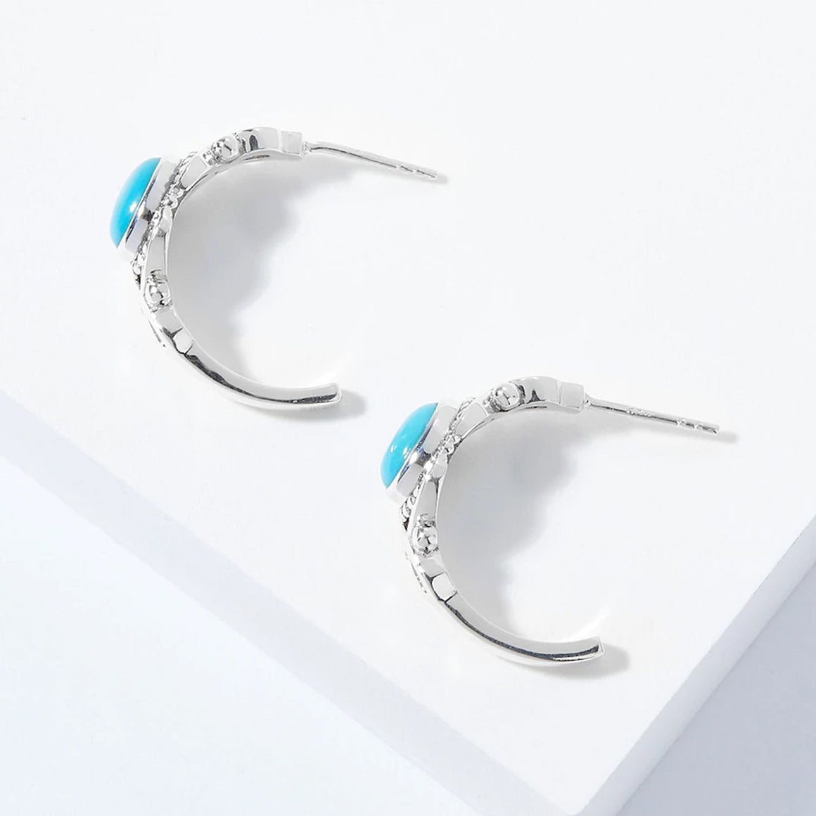 Sleeping Beauty Turquoise Post Hoop Earrings