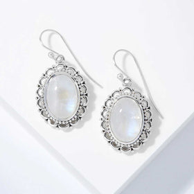 Rainbow Moonstone Scrollwork Earrings