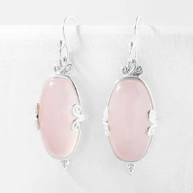 Pink Chalcedony Scrollwork Earrings