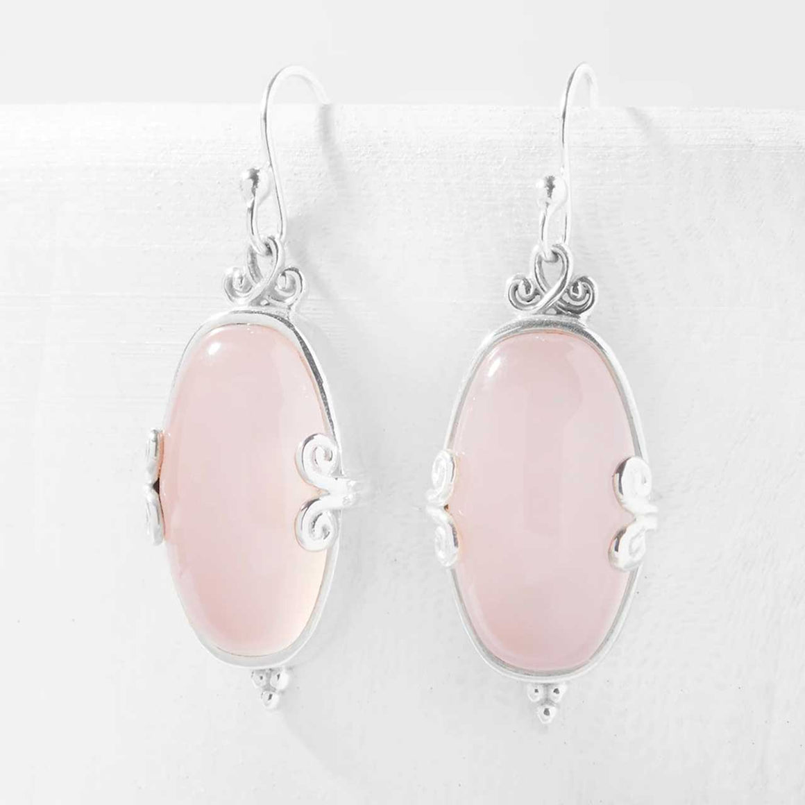 Pink Chalcedony Scrollwork Earrings