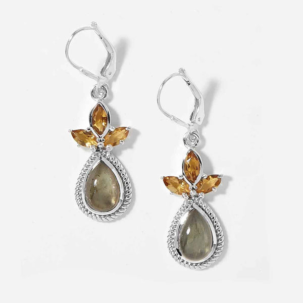 Golden Labradorite and Citrine Earrings