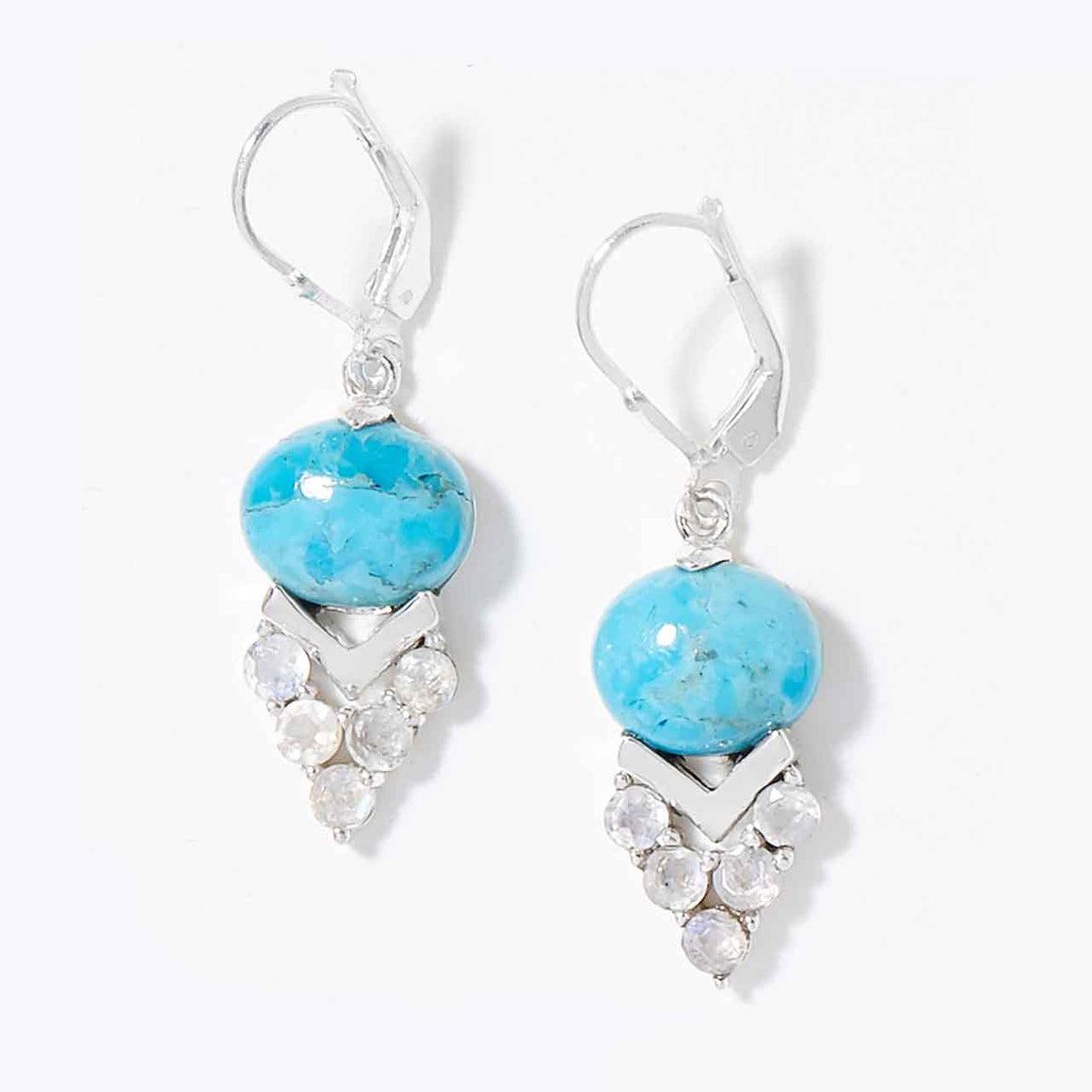 Mohave Turquoise and Rainbow Moonstone Earrings