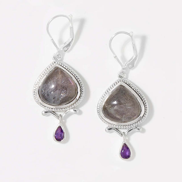 Purple Labradorite and Amethyst Drop Earrings