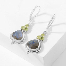 Labradorite Checkerboard Cut and Peridot Drop Earrings