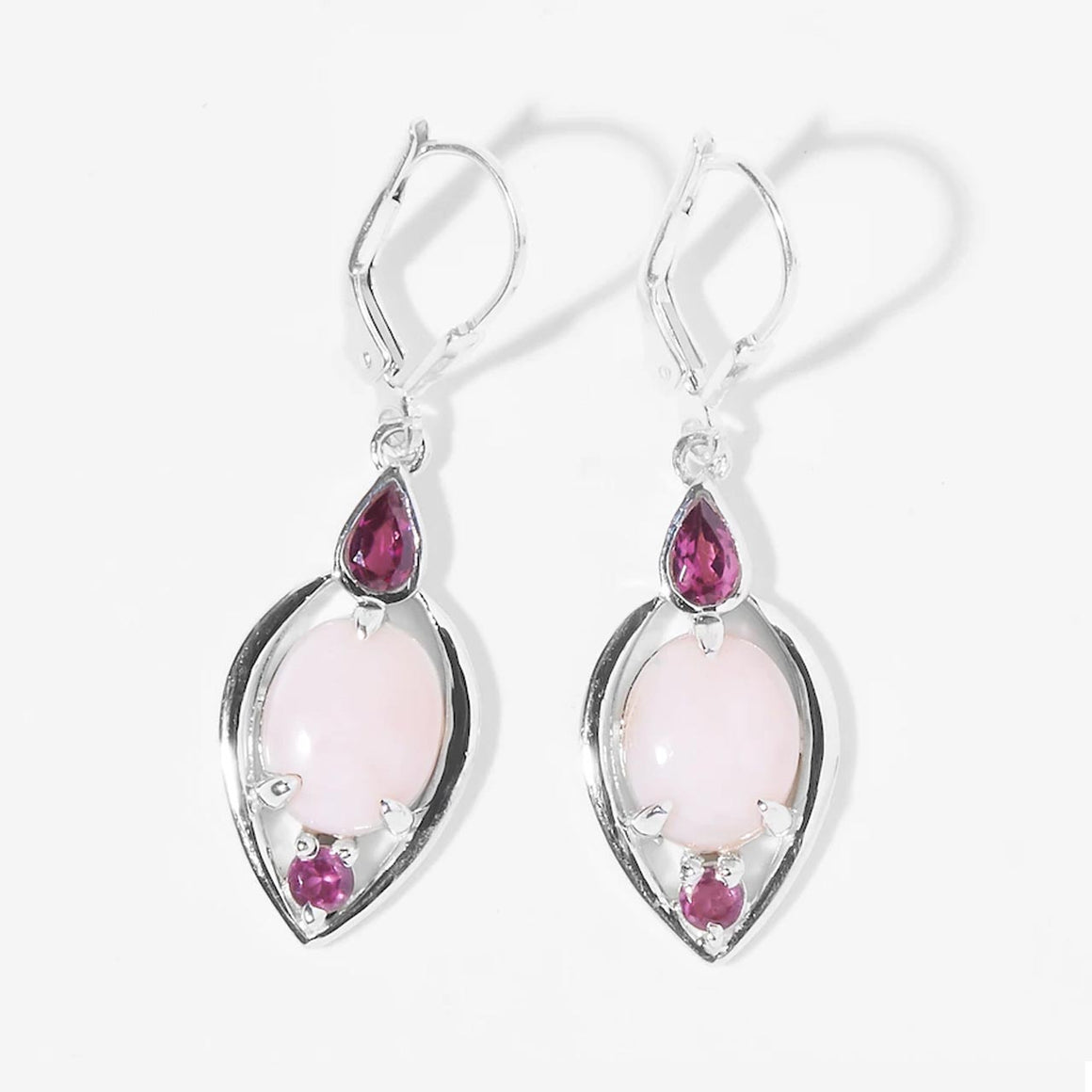 Pink Opal and Rhodolite Earrings