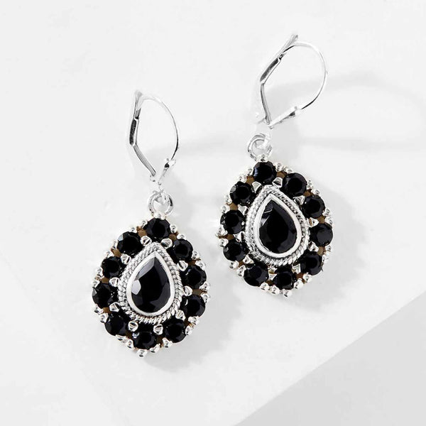 Black Spinel Teardrop Drop Earrings