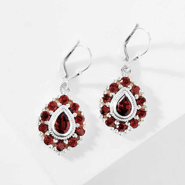 Garnet Teardrop Drop Earrings