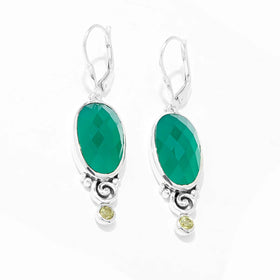 Faceted Checkerboard Green Onyx and Peridot Earrings