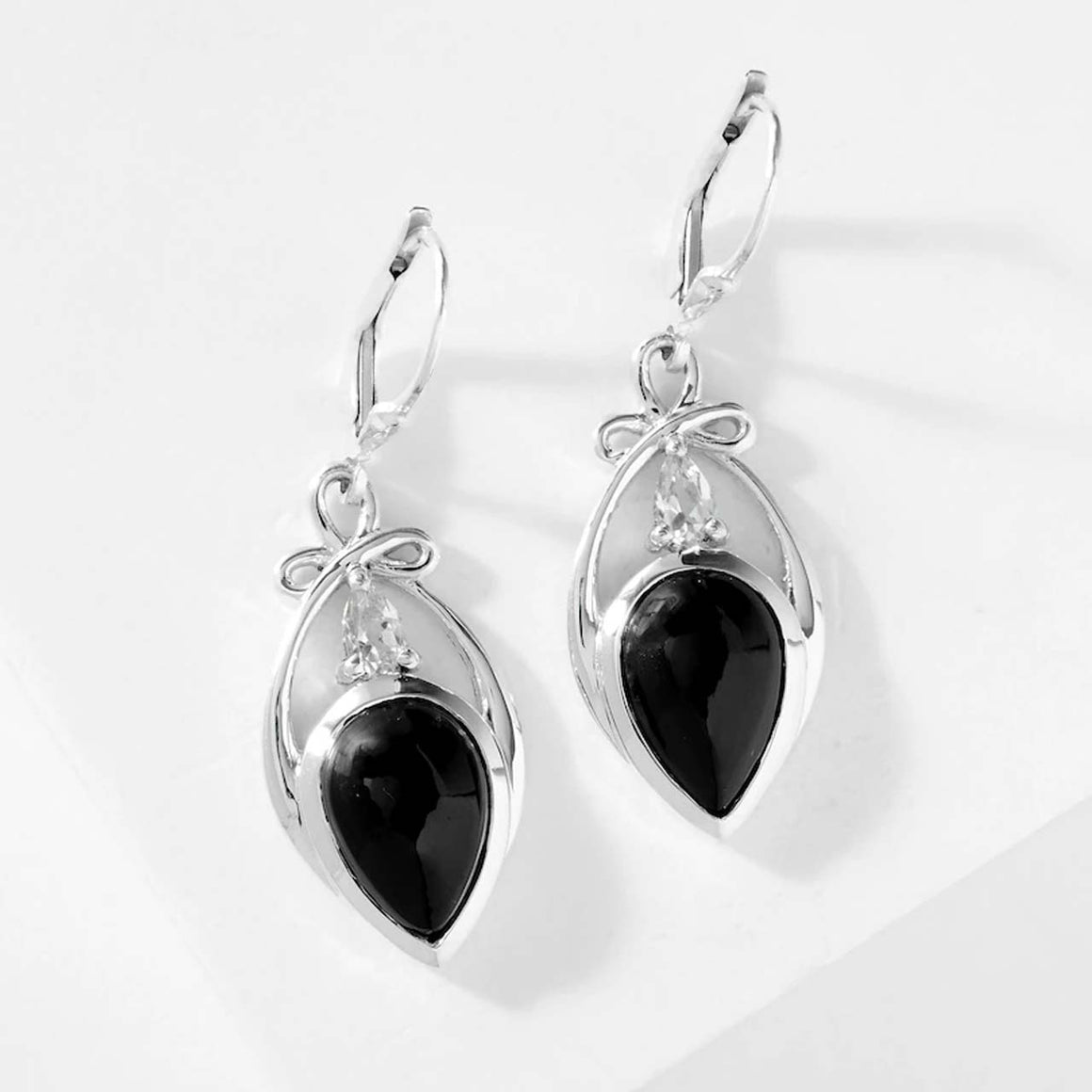 Black Spinel and White Topaz Drop Earrings