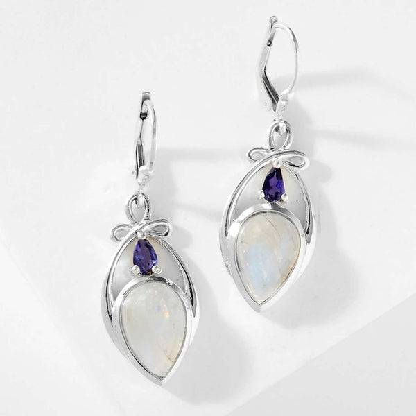 Rainbow Moonstone and Iolite Drop Earrings